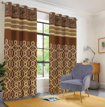 Jacquard Printed Curtains-L/Brown