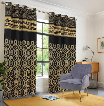 Jacquard Printed Curtains-Black Golden