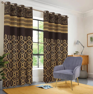 Jacquard Printed Curtains-Brown