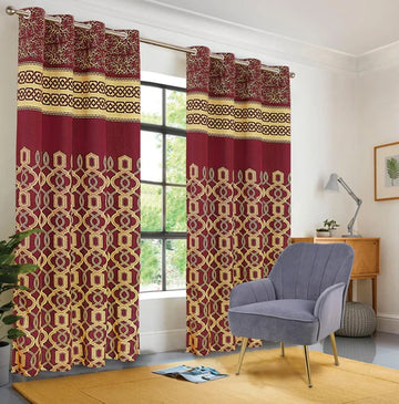 Jacquard Printed Curtains-Maroon