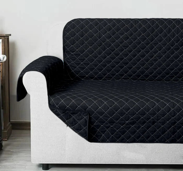 Cotton Quilted  Sofa Cover-Black