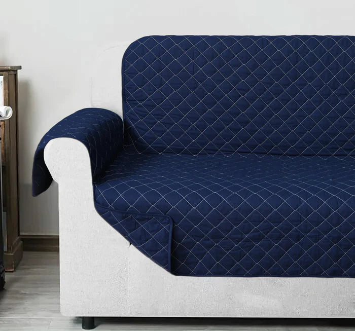 Cotton Quilted Sofa Cover-Navy