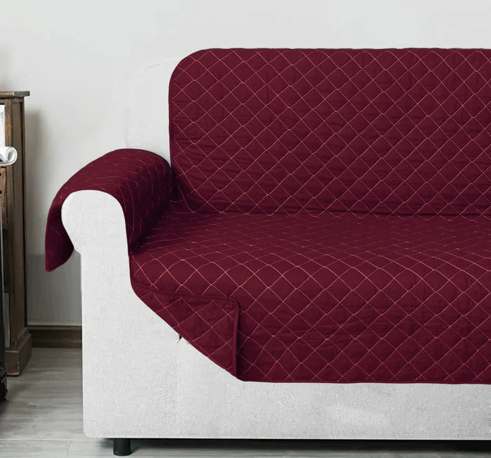 Cotton Quilted Sofa Cover-Maroon